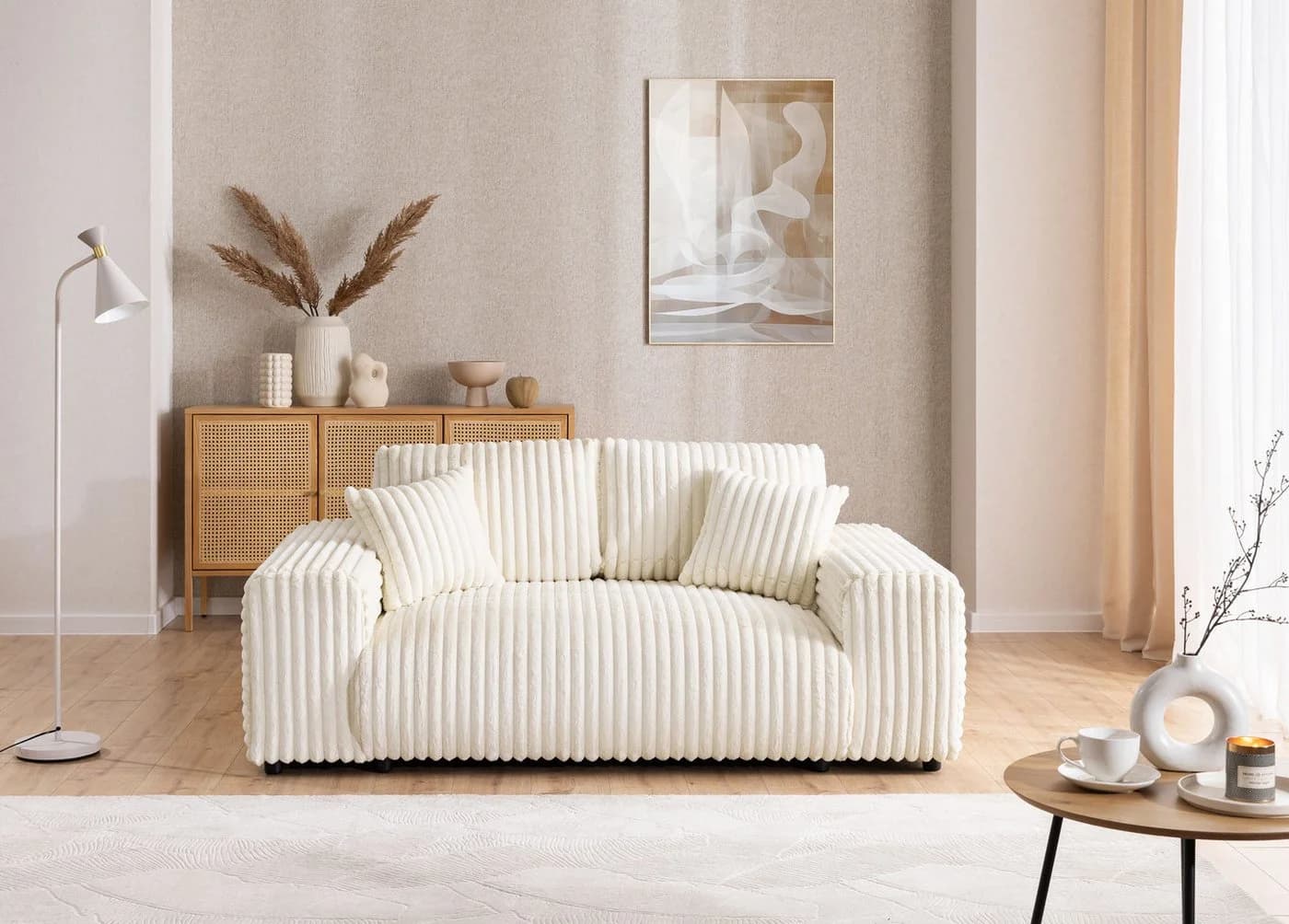 S-Style Möbel 2-Sitzer Sofa Mollis Hellbeige Plüschcord - Bild 3