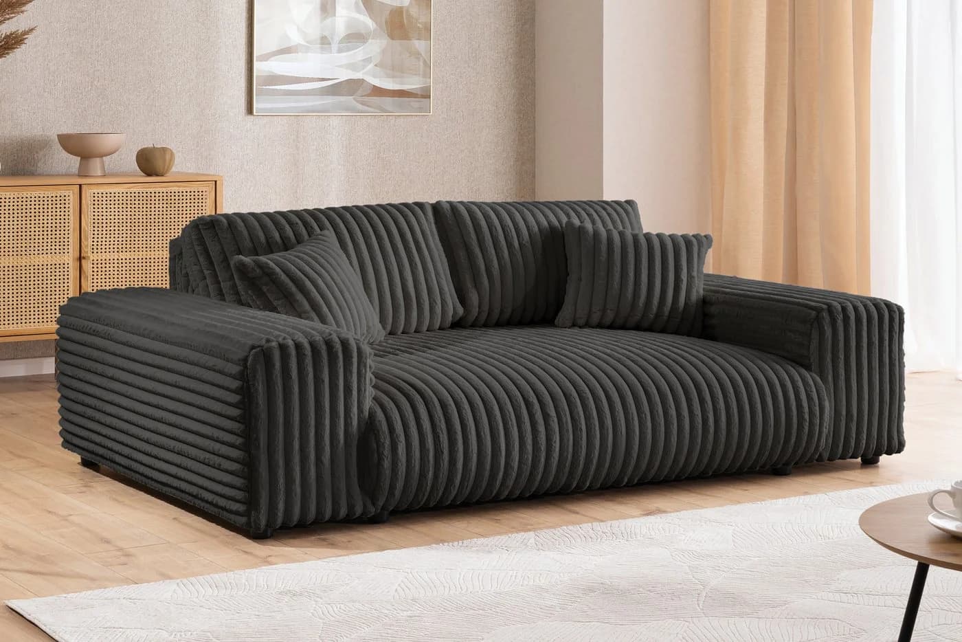 S-Style Möbel 3-Sitzer Sofa Mollis Plüschcord Dunkelgrau - Bild 2