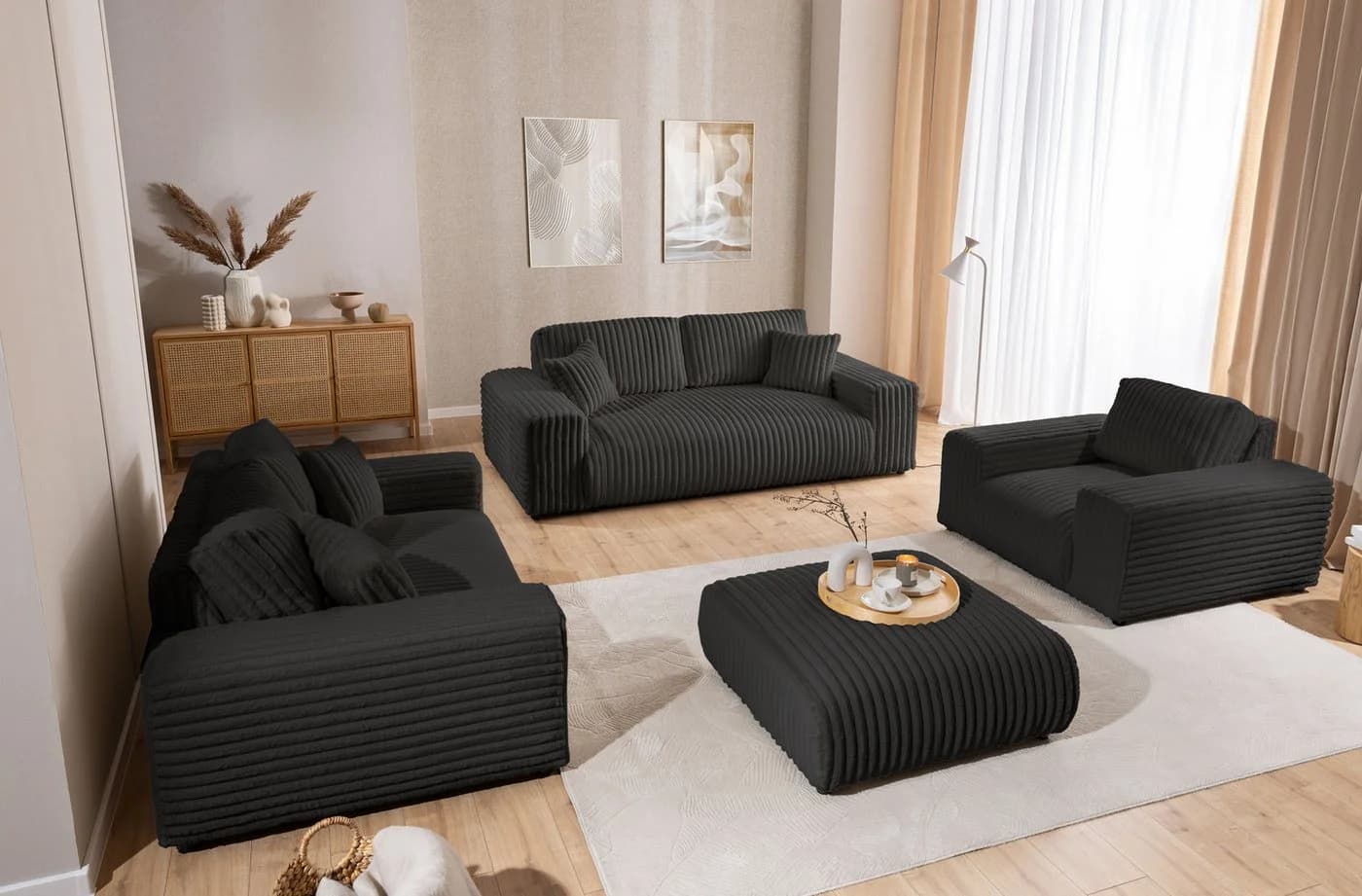 S-Style Möbel 3-Sitzer Sofa Mollis Plüschcord Dunkelgrau - Bild 4