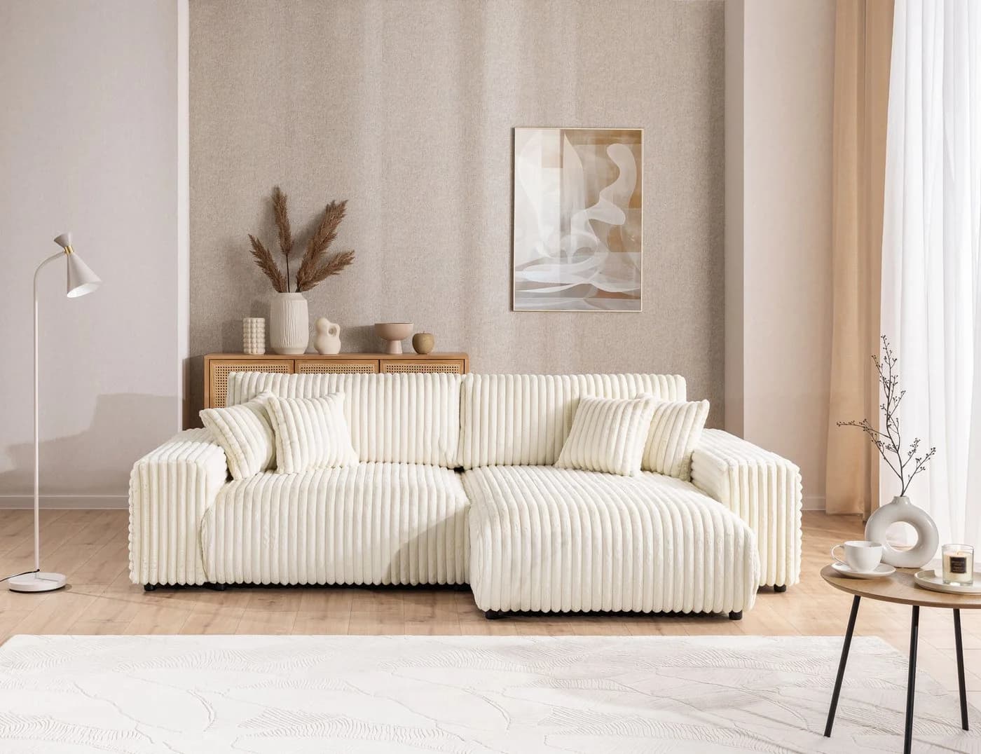 S-Style Möbel Ecksofa Mollis mit Schlaffunktion und Bettkasten Hellbeige - Bild 3
