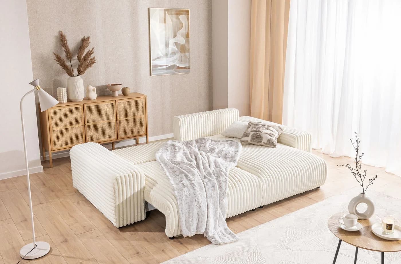 S-Style Möbel Ecksofa Mollis mit Schlaffunktion und Bettkasten Hellbeige - Bild 4