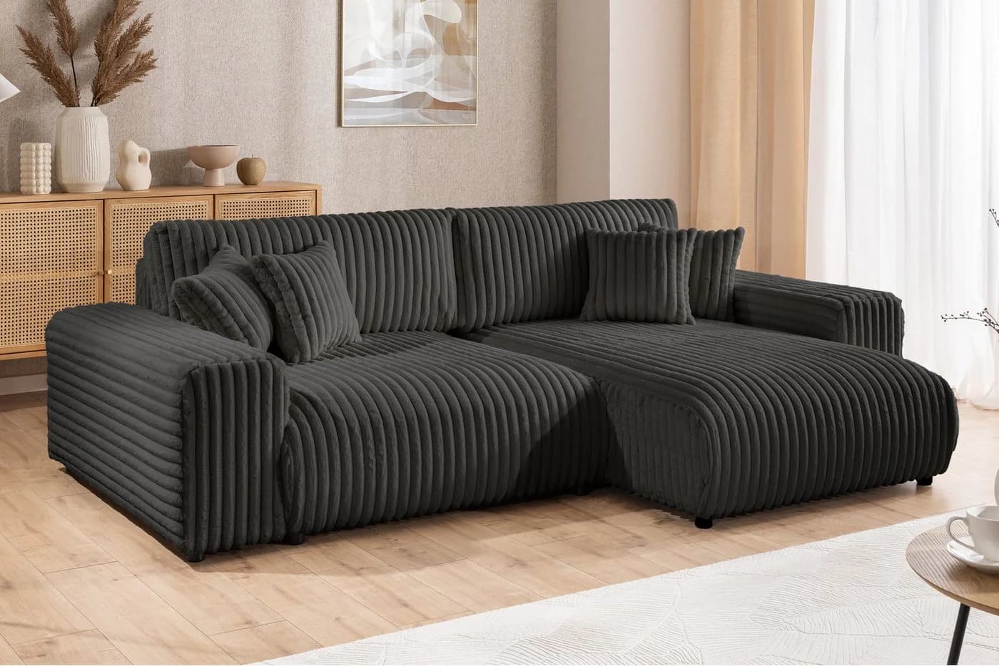 S-Style Möbel Ecksofa Mollis Dunkelgrau mit Schlaffunktion und Bettkasten - Bild 2