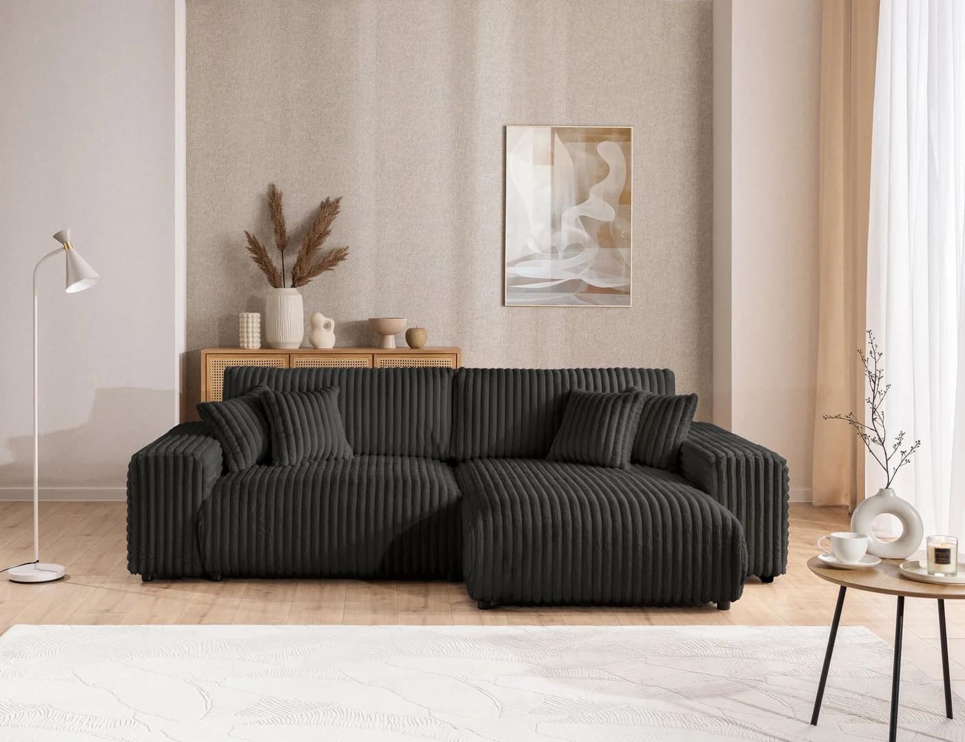 S-Style Möbel Ecksofa Mollis Dunkelgrau mit Schlaffunktion und Bettkasten - Bild 3