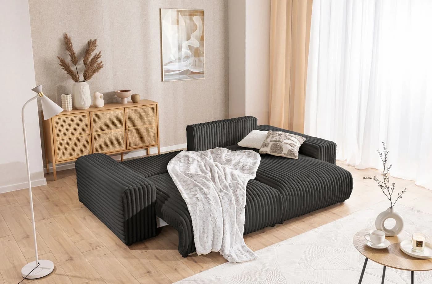 S-Style Möbel Ecksofa Mollis Dunkelgrau mit Schlaffunktion und Bettkasten - Bild 4
