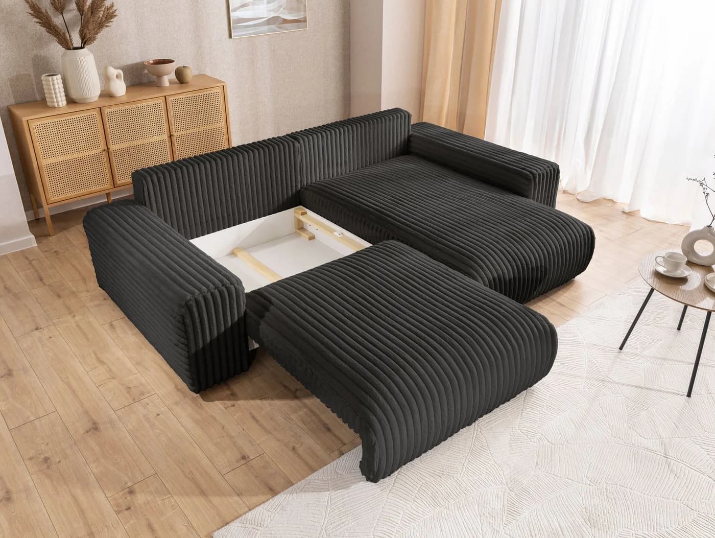 S-Style Möbel Ecksofa Mollis Dunkelgrau mit Schlaffunktion und Bettkasten - Bild 5