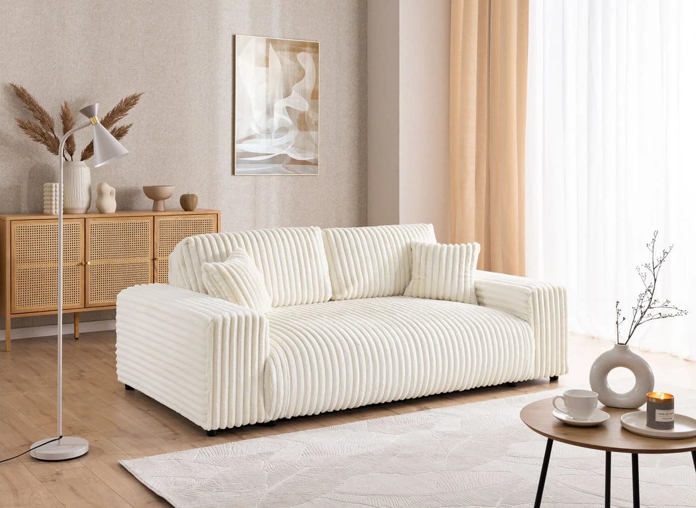 S-Style Möbel Polstergarnitur 3+2+1 Mollis Beige Plüschcord - Bild 4