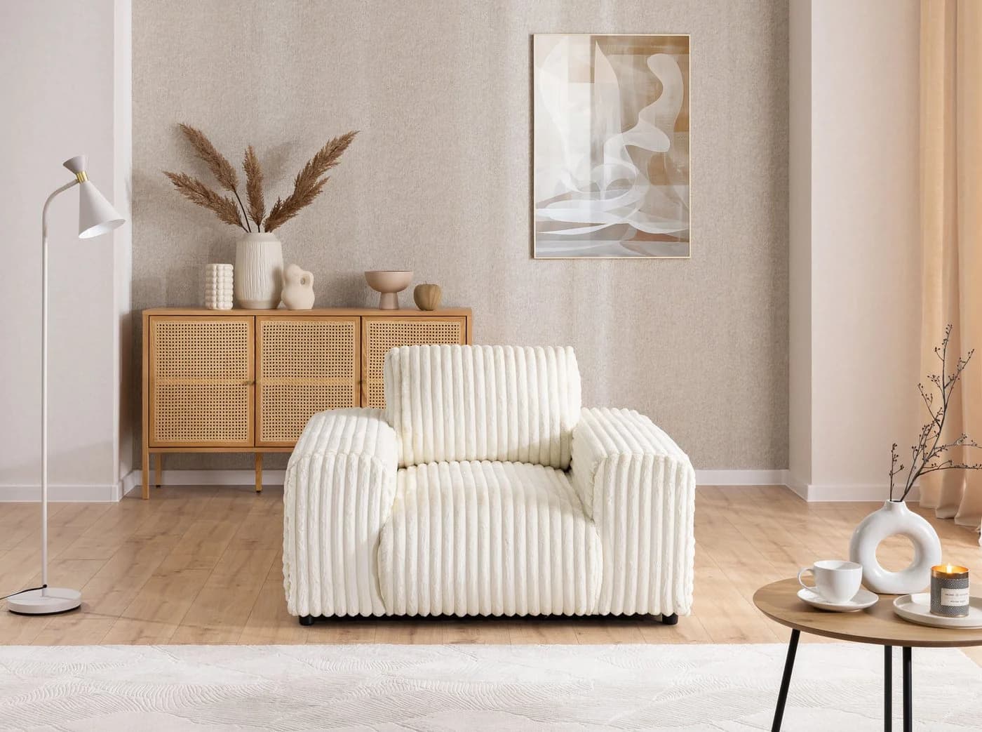 S-Style Möbel Polstergarnitur 3+2+1 Mollis Beige Plüschcord - Bild 5