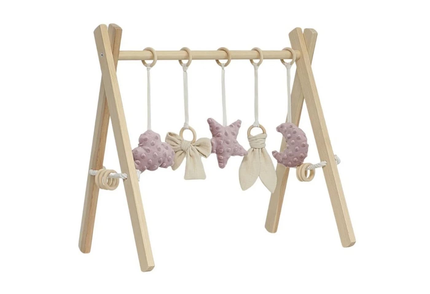LuMali Baby Gym Holz Spielbogen Klappbar 5 Spielzeuge Rosa - Bild 2