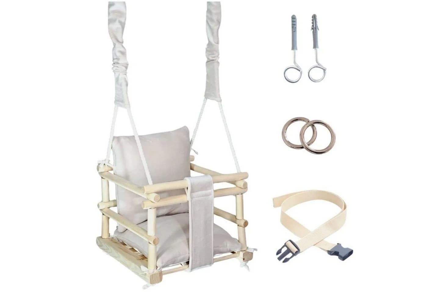 LuMali Babyschaukel 3in1 Naturholz mit Sicherheitsgurt - Bild 2
