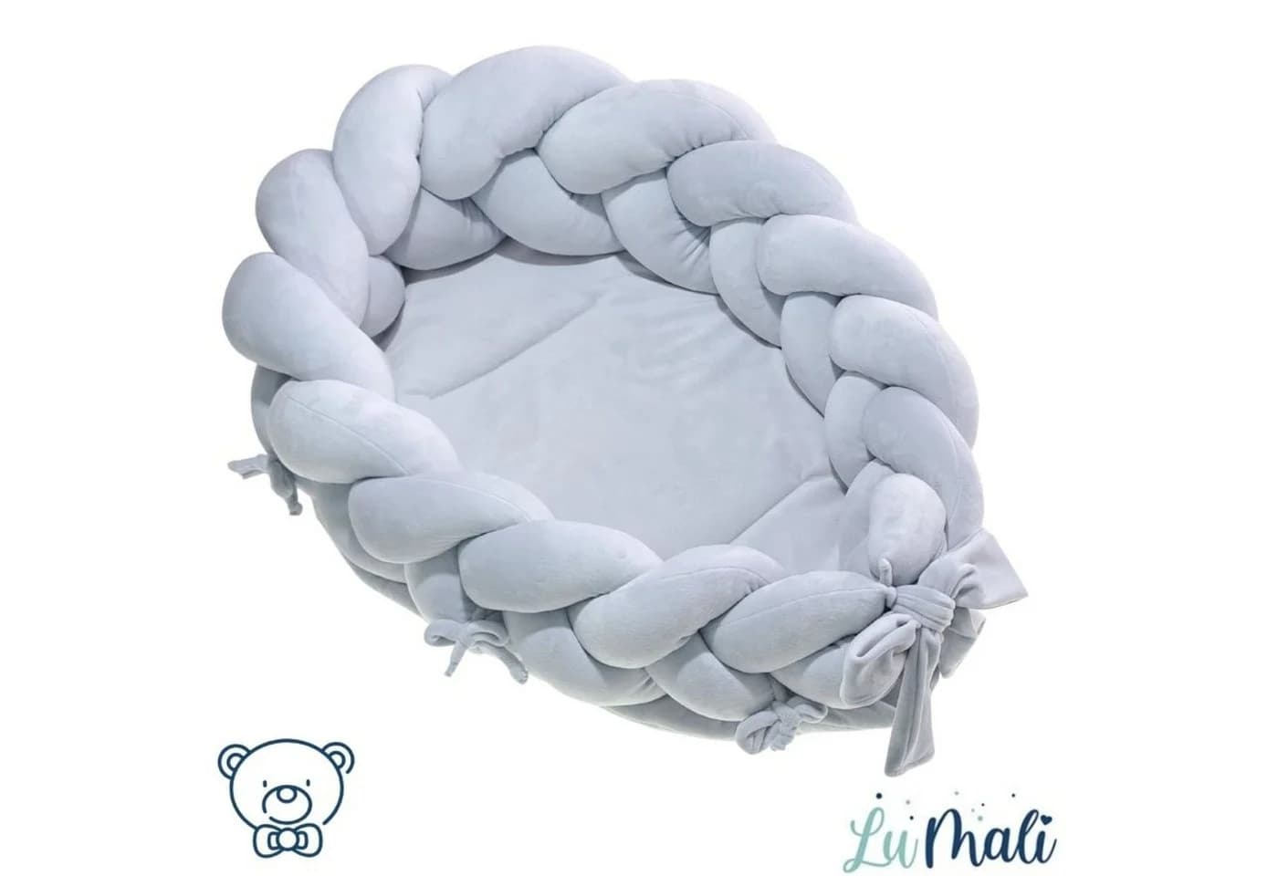LuMali Kuschelnest 3in1 Babynest XXL Kokon Zopf Matte Kissen Grau