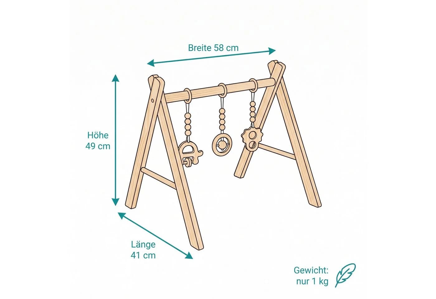 LuMali Baby Gym Spielbogen aus Naturholz Kiefer mit 5 sensorischen Anhängern - Bild 4