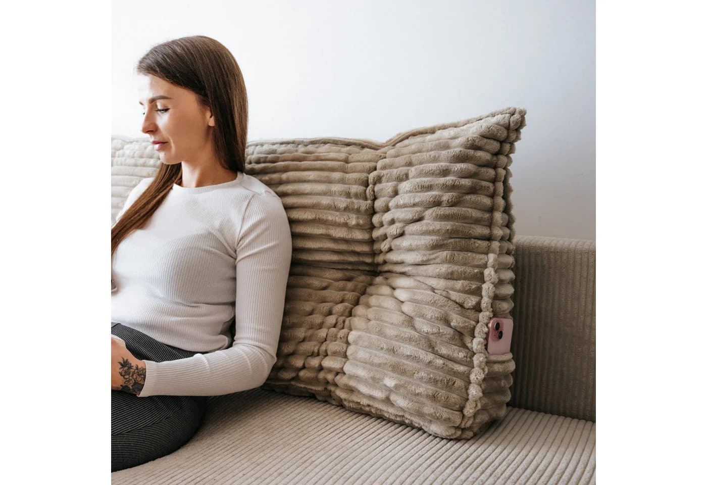 FAVRE Rückenkissen Beige Formstabil Abnehmbarer Bezug Bett Sofa