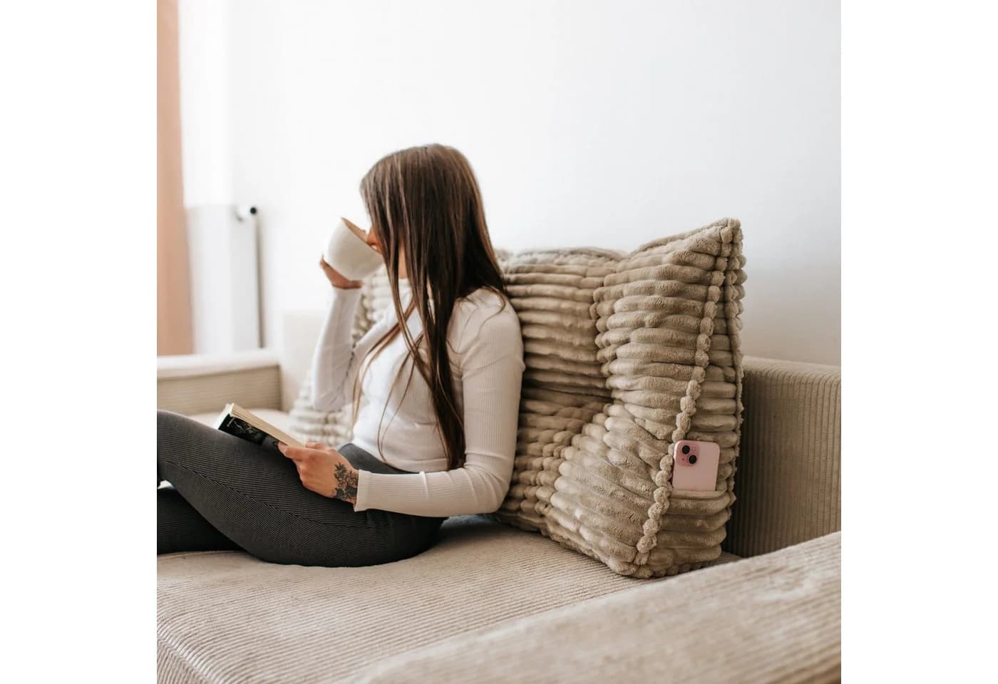 FAVRE Rückenkissen Beige Formstabil Abnehmbarer Bezug Bett Sofa - Bild 3