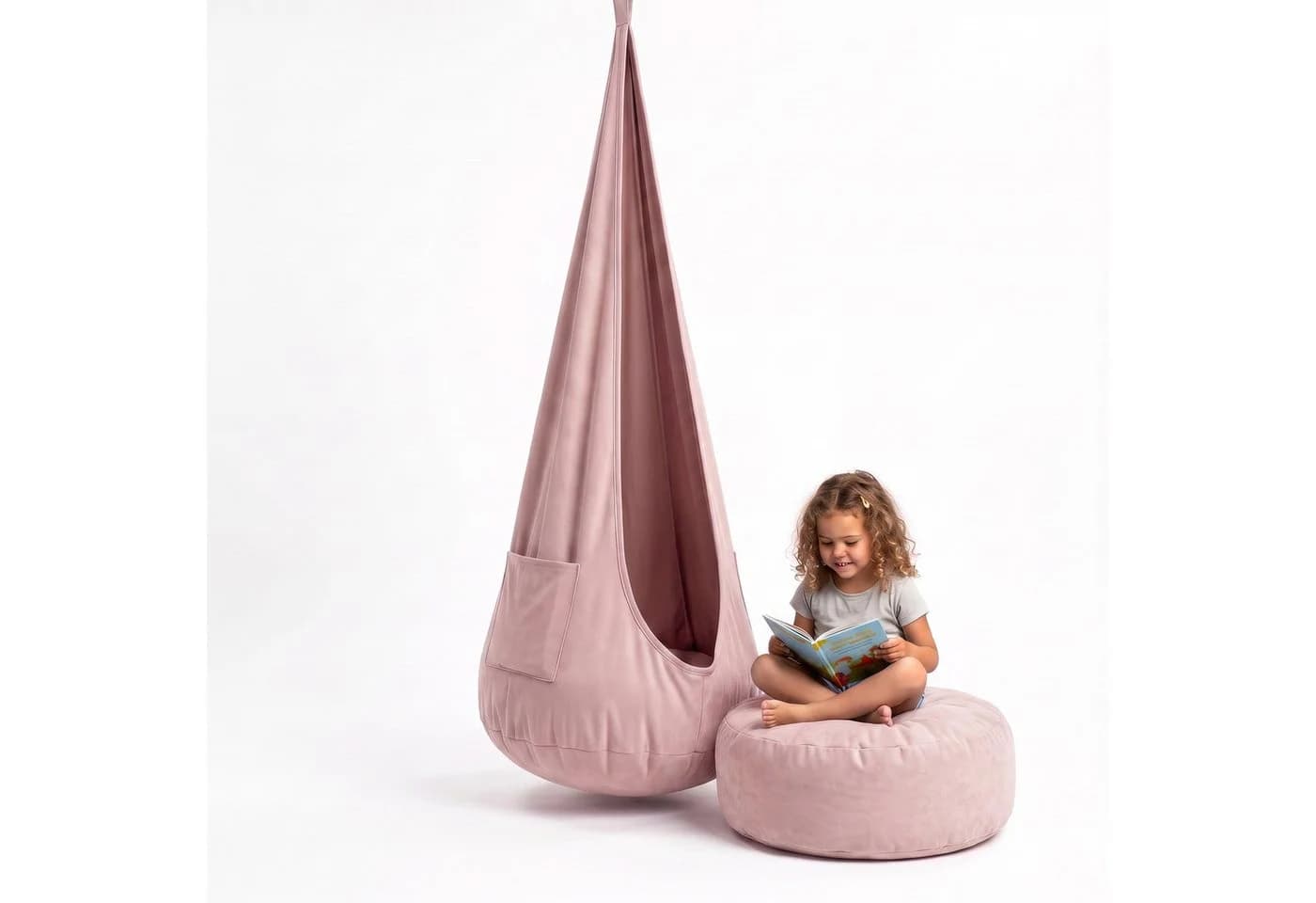 FAVRE Hängesessel Hängehöhle Kinder 2in1 mit herausnehmbarem Sitzkissen Rosa