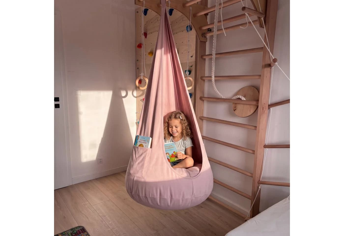 FAVRE Hängesessel Hängehöhle Kinder 2in1 mit herausnehmbarem Sitzkissen Rosa - Bild 4