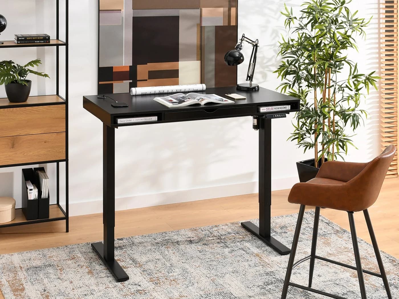 Compleo Schreibtisch höhenverstellbar OTTSO mit Schublade Schwarz - Bild 4