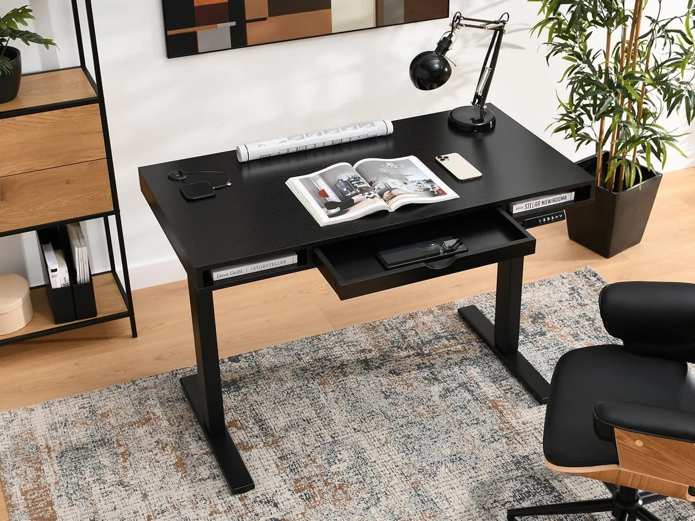 Compleo Schreibtisch höhenverstellbar OTTSO mit Schublade Schwarz - Bild 5