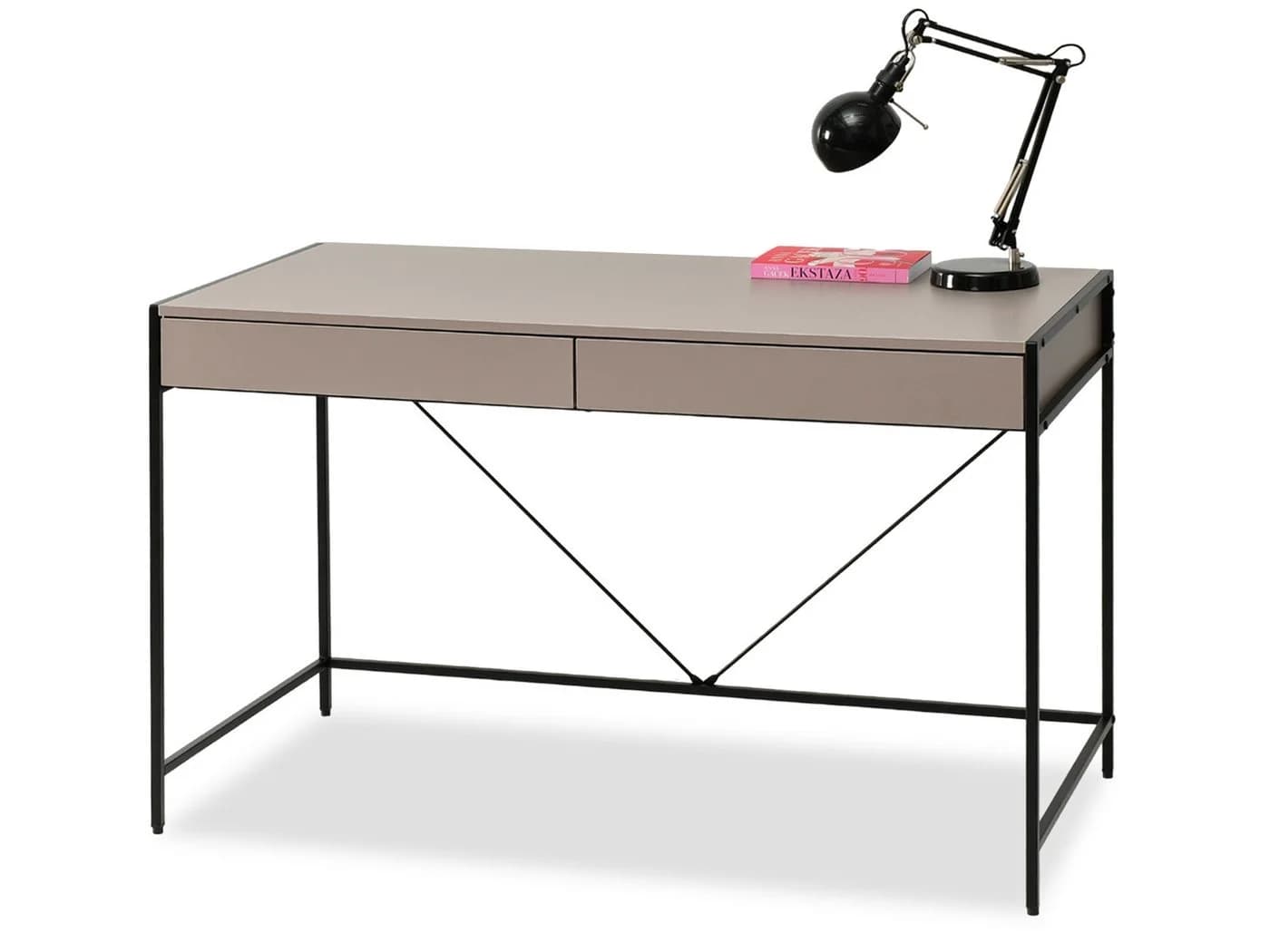 Compleo Schreibtisch Modern Beige/Schwarz mit 2 Schubladen - Bild 2