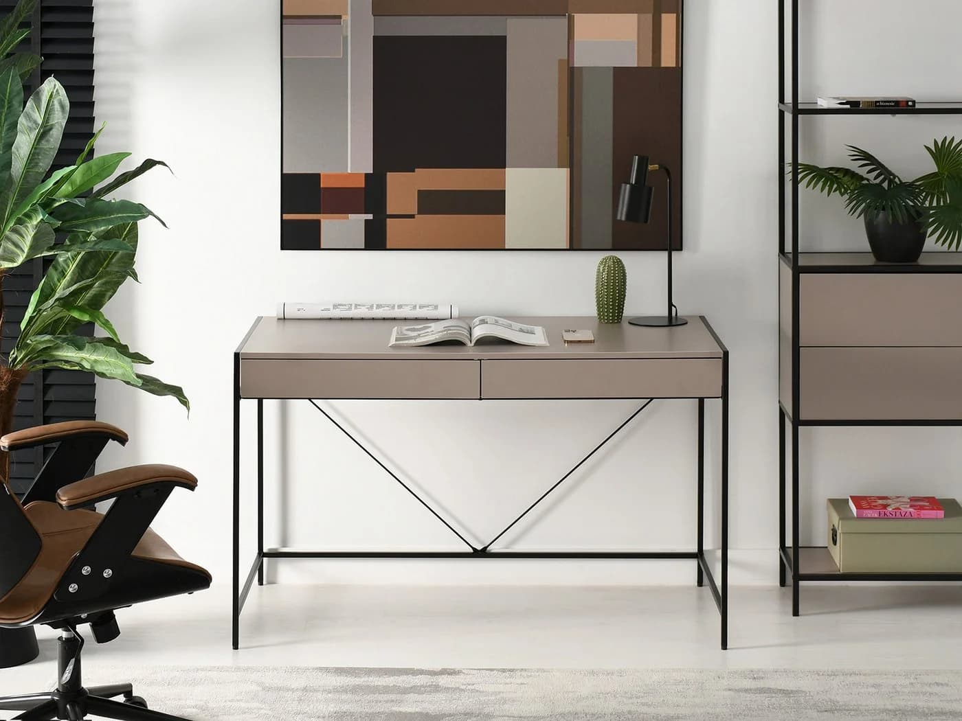 Compleo Schreibtisch Modern Beige/Schwarz mit 2 Schubladen - Bild 3