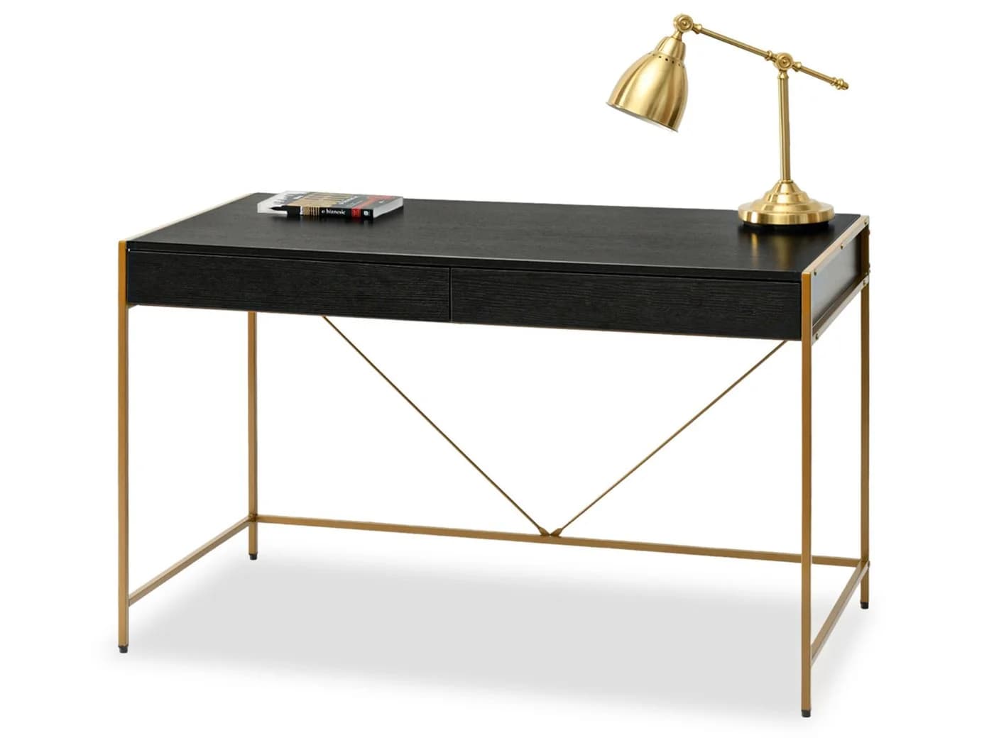 Compleo Schreibtisch Modern Schwarz Gold 2 Schubladen - Bild 2