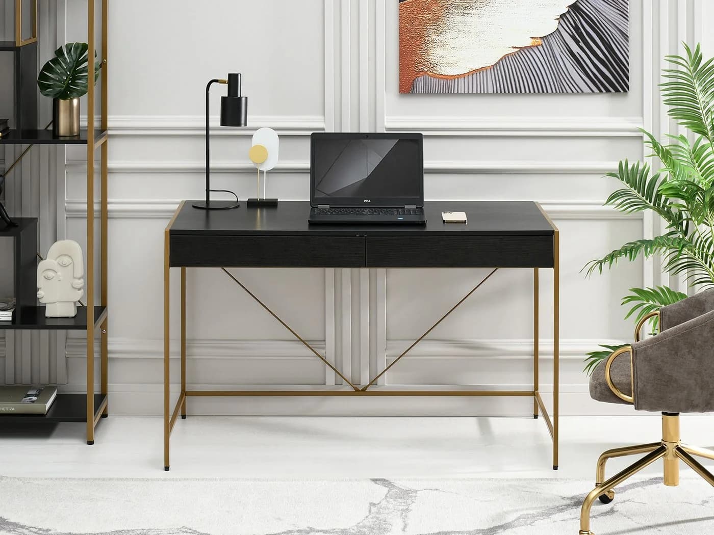 Compleo Schreibtisch Modern Schwarz Gold 2 Schubladen - Bild 3