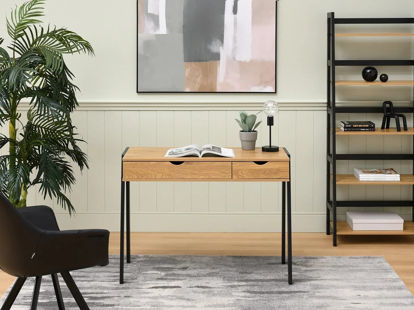 Compleo Schreibtisch LUNDS mit 2 Schubladen Modern Eiche/Schwarz - Bild 3