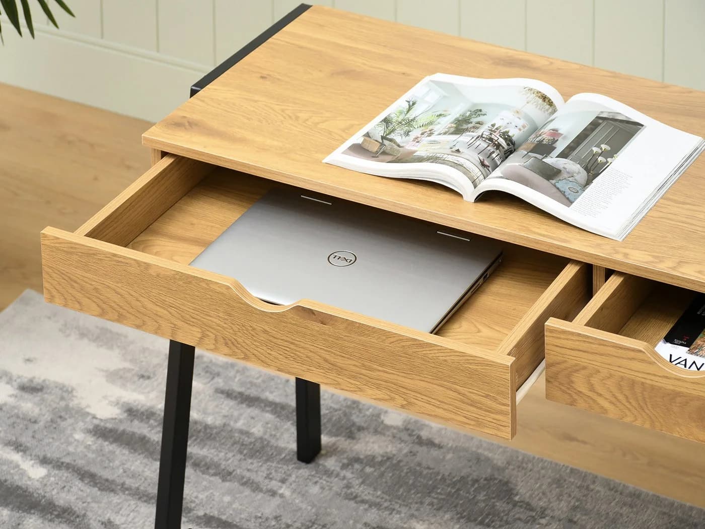 Compleo Schreibtisch LUNDS mit 2 Schubladen Modern Eiche/Schwarz - Bild 5