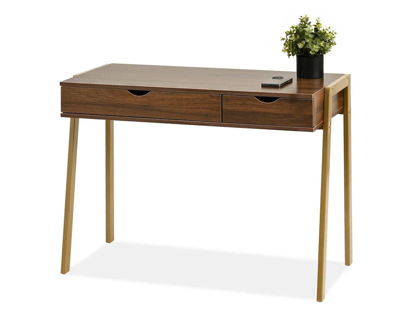 Compleo Schreibtisch LUNDS Modern mit 2 Schubladen Braun/Gold - Bild 2