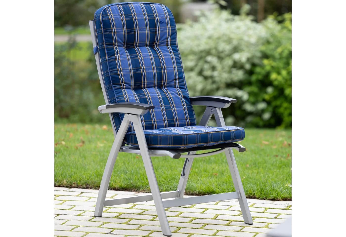 Herlag Hochlehnerauflage Tilly Blau-Kariert Gartenmöbelauflage
