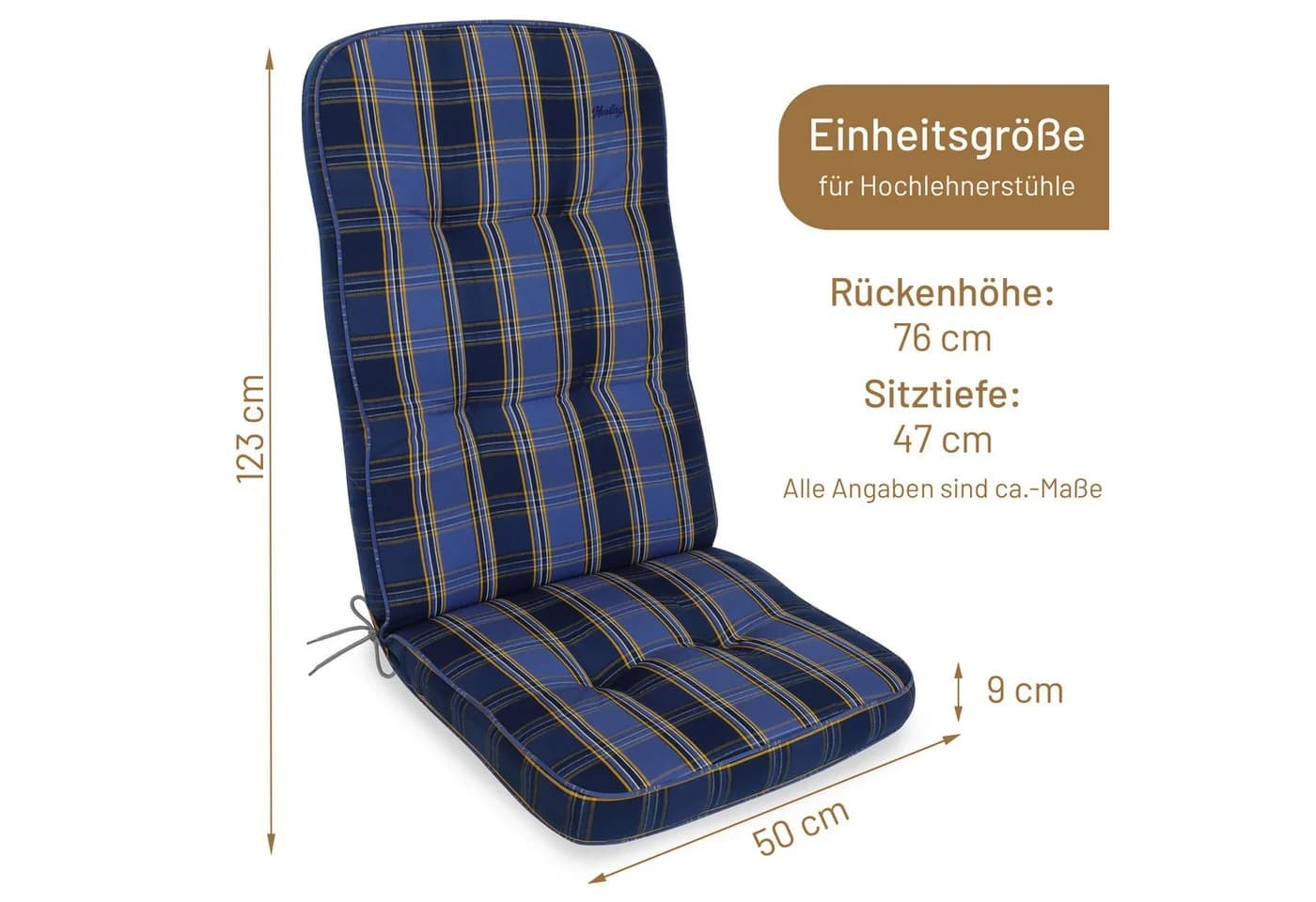 Herlag Hochlehnerauflage Tilly Blau-Kariert Gartenmöbelauflage - Bild 3