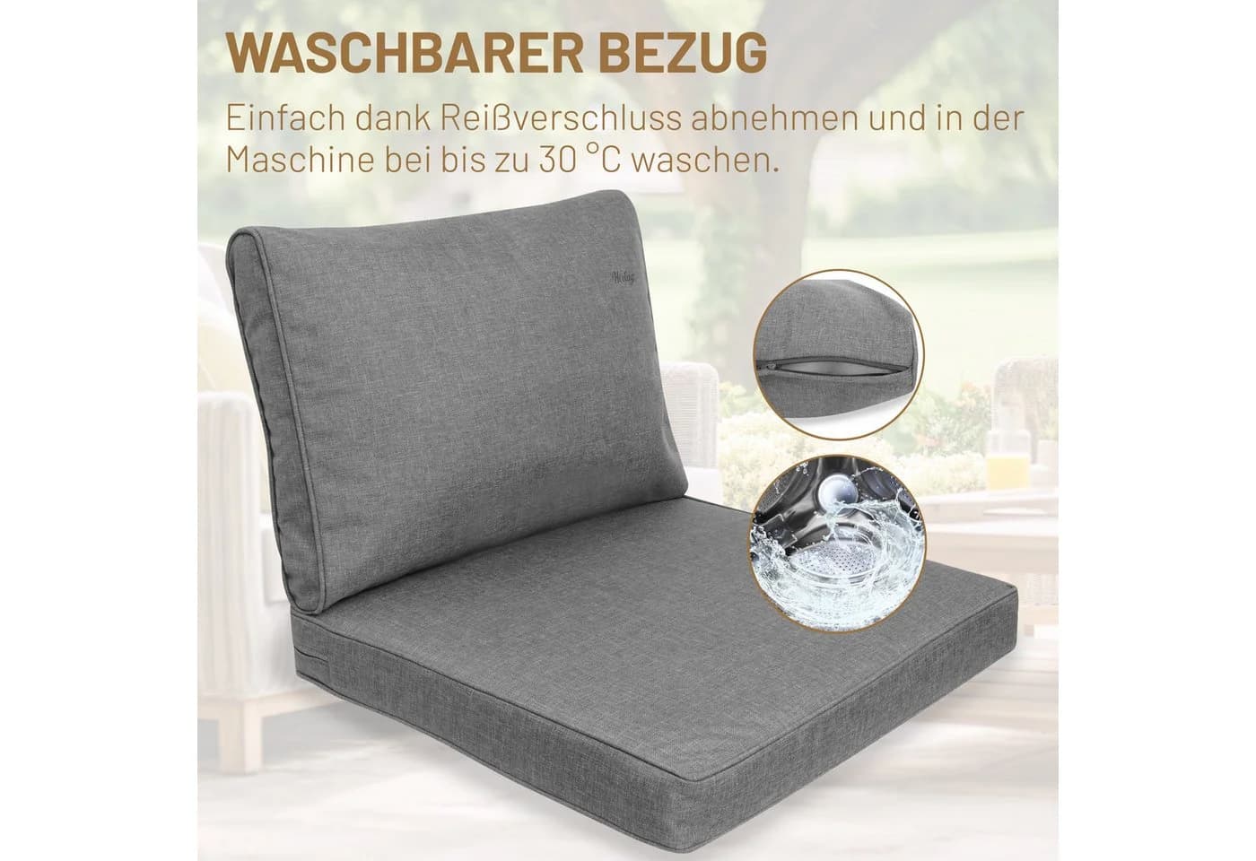 Herlag Stuhlkissen Sunny Grau Wetterfest Outdoor Loungekissen - Bild 5
