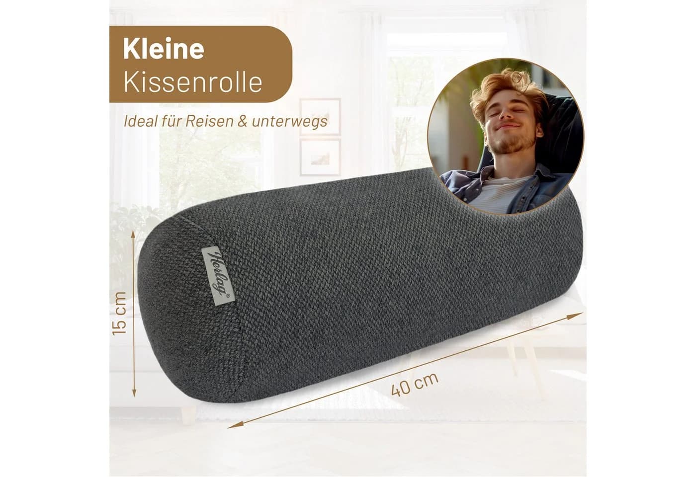 Herlag Nackenrolle LUXE Kissenrolle waschbar Anthrazit - Bild 4