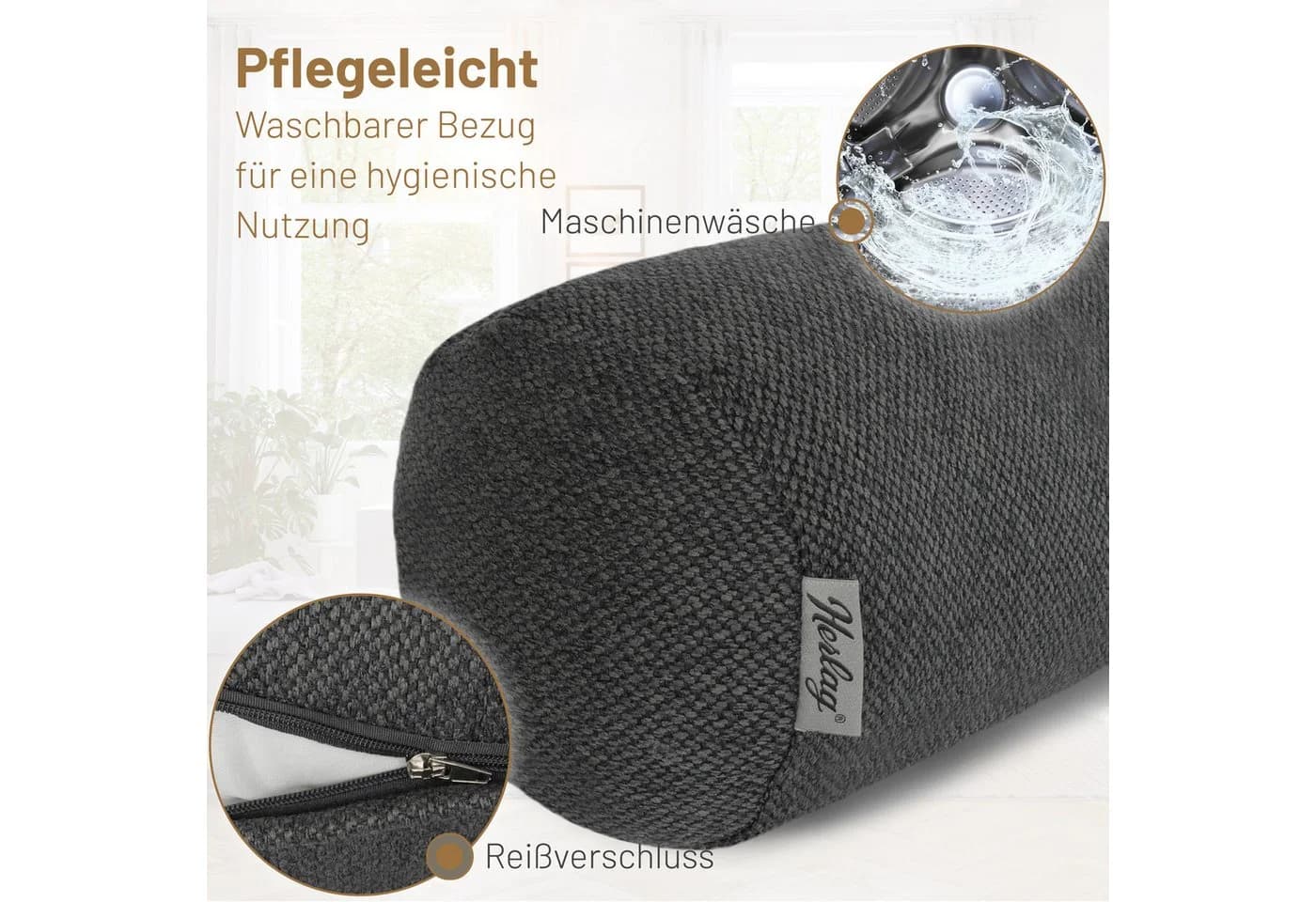 Herlag Nackenrolle LUXE Kissenrolle waschbar Anthrazit - Bild 5