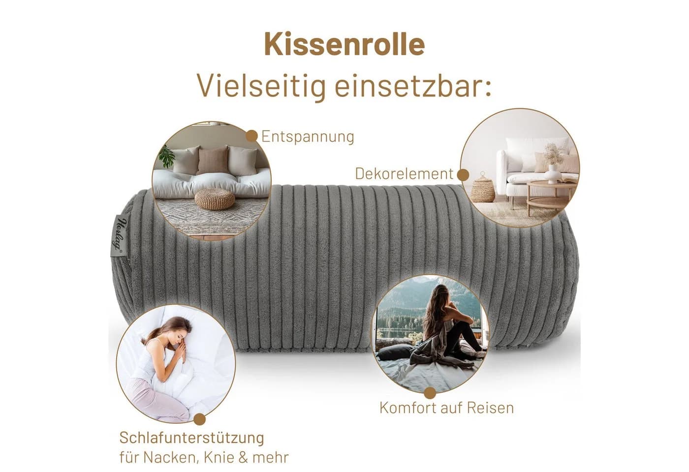 Herlag Nackenrolle ELLA, 65x20cm oder 40x15cm, 4 Farben, Wohnzimmer, Schlafzimmer - Bild 5
