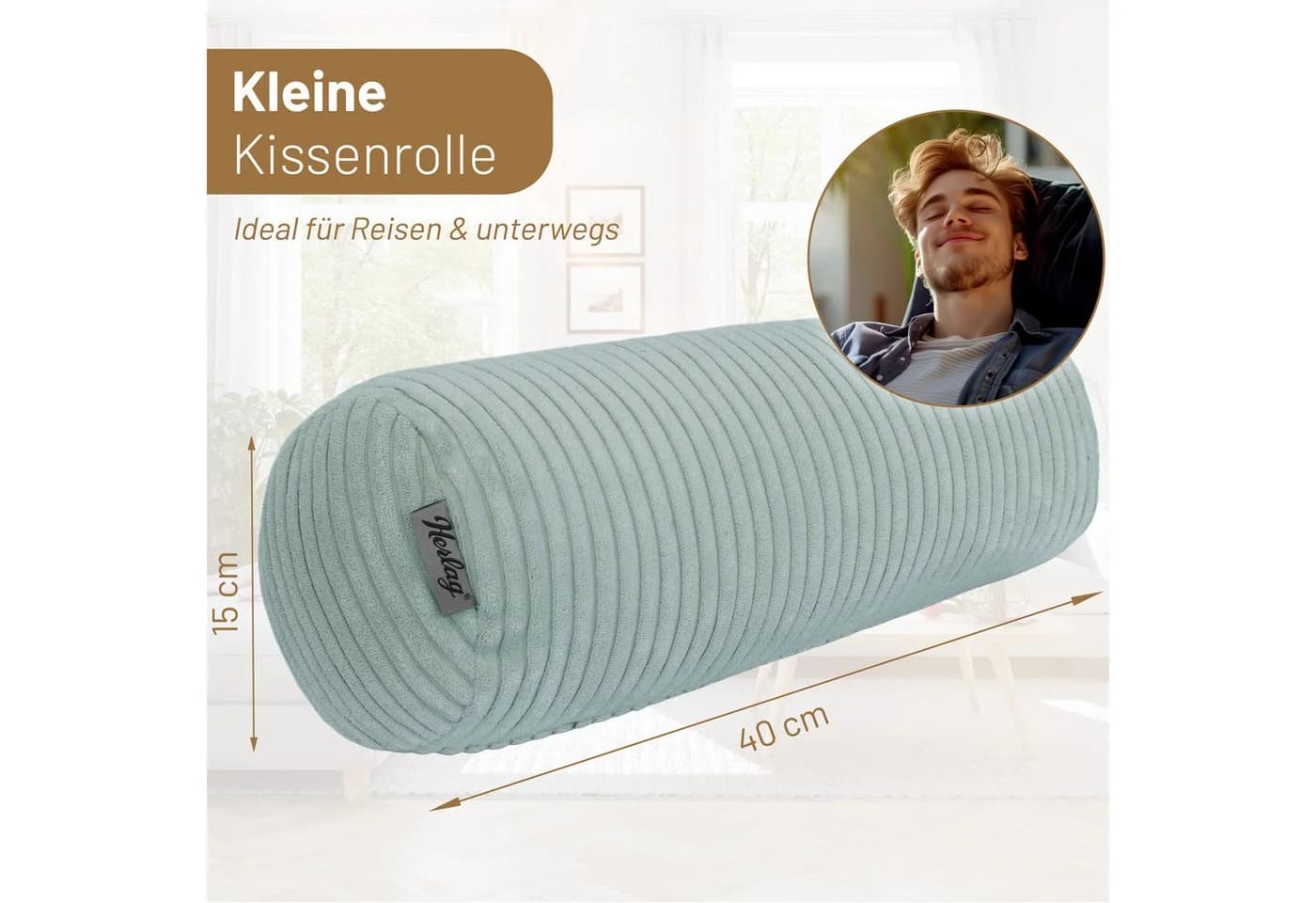 Herlag Nackenrolle ELLA Kissenrolle Grün Kordgewebe - Bild 3