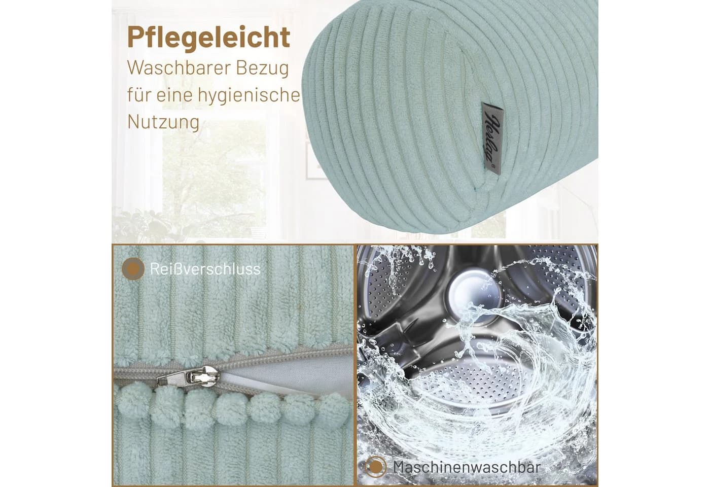 Herlag Nackenrolle ELLA Kissenrolle Grün Kordgewebe - Bild 5