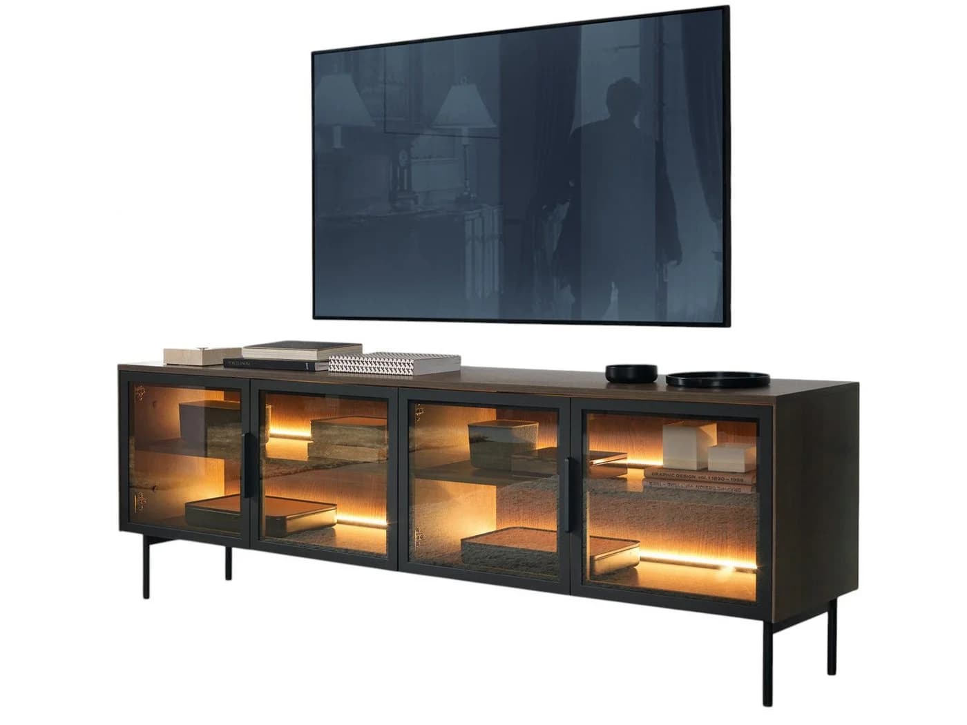 Compleo TV-Schrank mit 4 Türen Glasstüren Lowboard - Bild 2