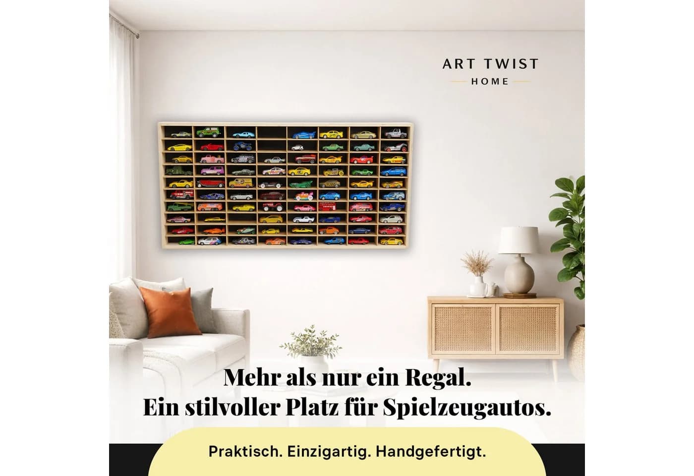 Wandregal Sammelvitrine Modellauto Weiß/Natur/Schwarz 78,5x40x4cm