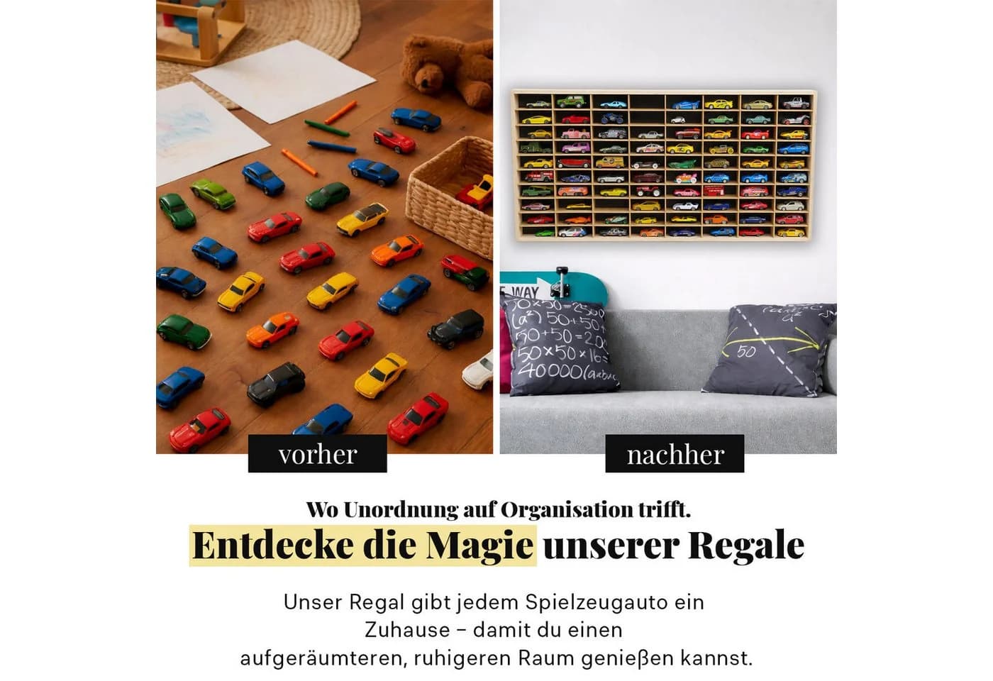 Wandregal Sammelvitrine Modellauto Weiß/Natur/Schwarz 78,5x40x4cm - Bild 4