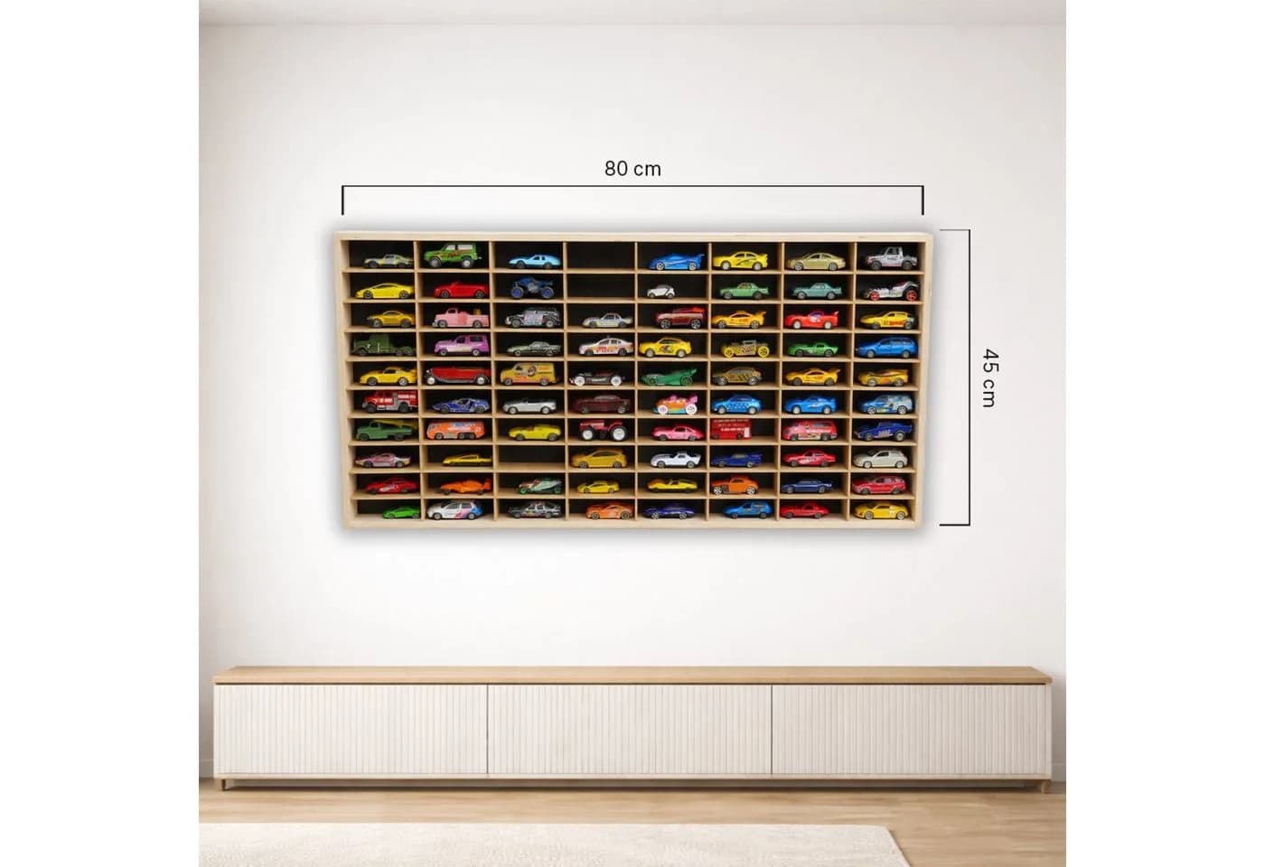 Wandregal Sammelvitrine Modellauto Weiß/Natur/Schwarz 78,5x40x4cm - Bild 5