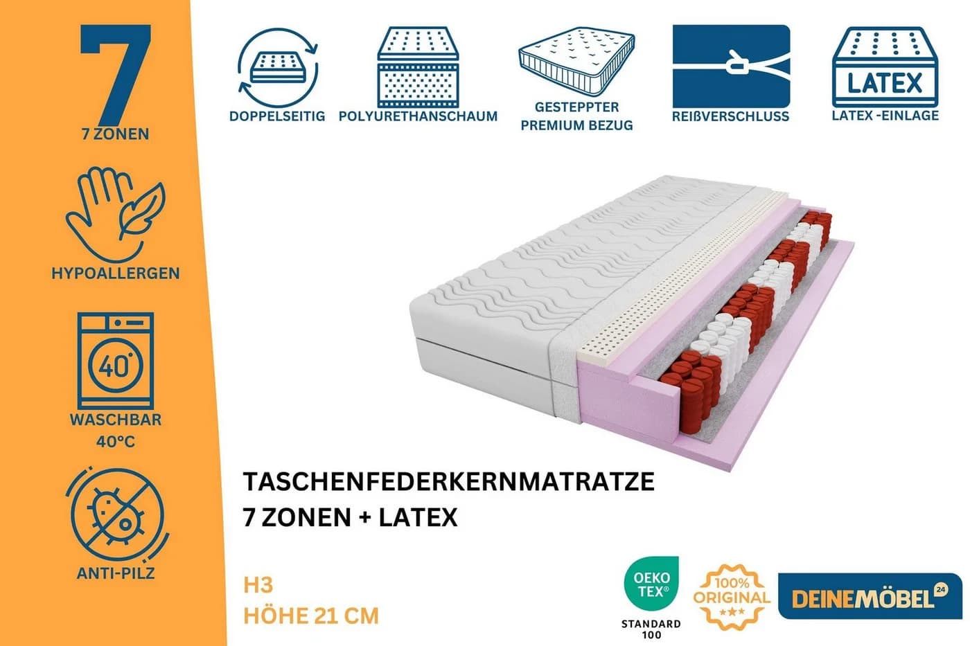 Deine Möbel 24 Taschenfederkernmatratze mit Latex & Aloe Vera