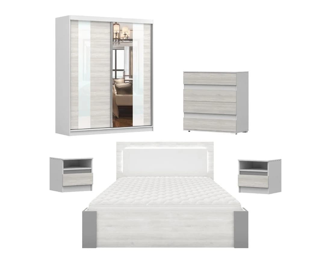 Deine Möbel 24 Schlafzimmer-Set HEAVEN MULTI 5-tlg. mit LED & Spiegeltüren - Bild 2