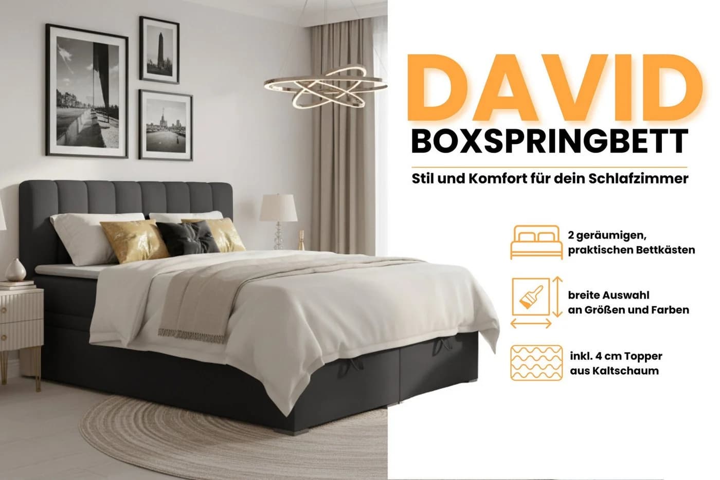 Deine Möbel 24 Boxspringbett DAVID mit Bettkasten & Matratze H4 - Bild 3