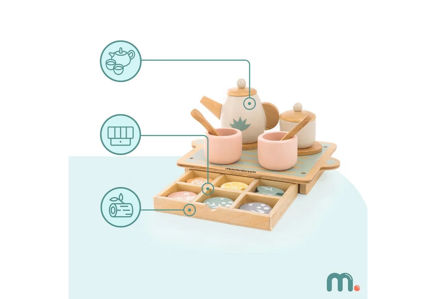 Mamabrum Holz Teeservice 18-tlg. mit Tablett & Stauraum