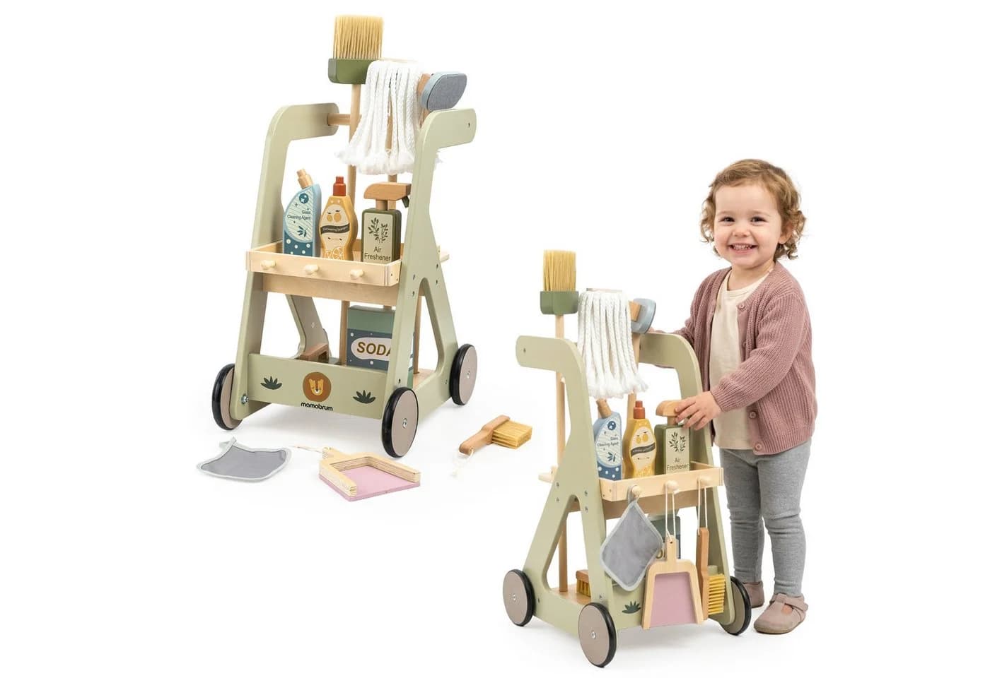 Mamabrum Putzwagen Kinder Holz Lauflernhilfe mit 11 Teilen - Bild 2