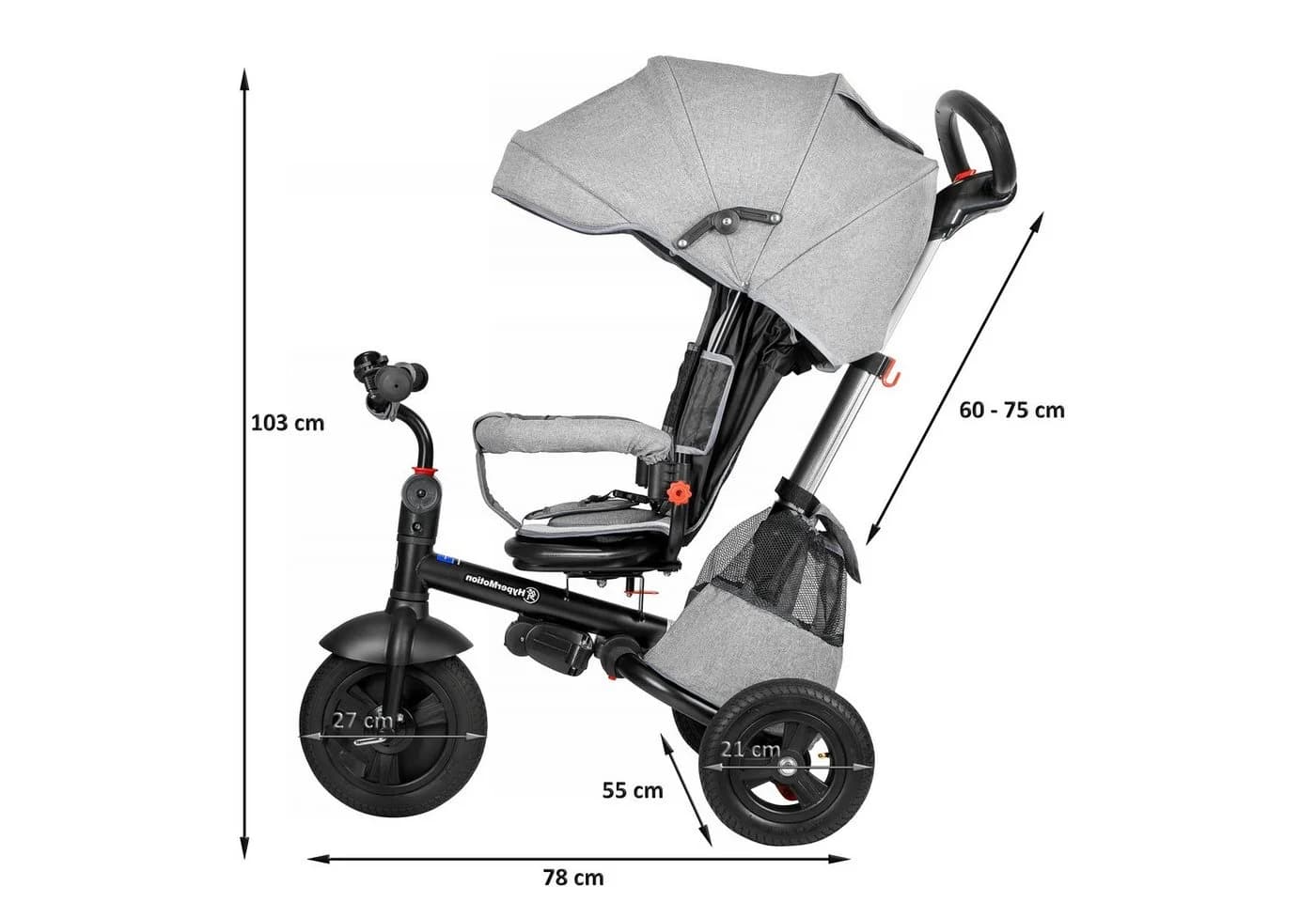 HyperMotion Dreirad Tobi Velar Grau mit Schubstange und Dach - Bild 3