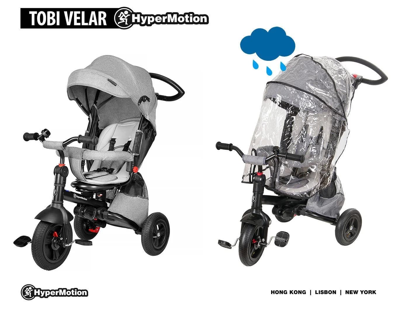 HyperMotion Dreirad Tobi Velar Grau mit Schubstange und Dach - Bild 4