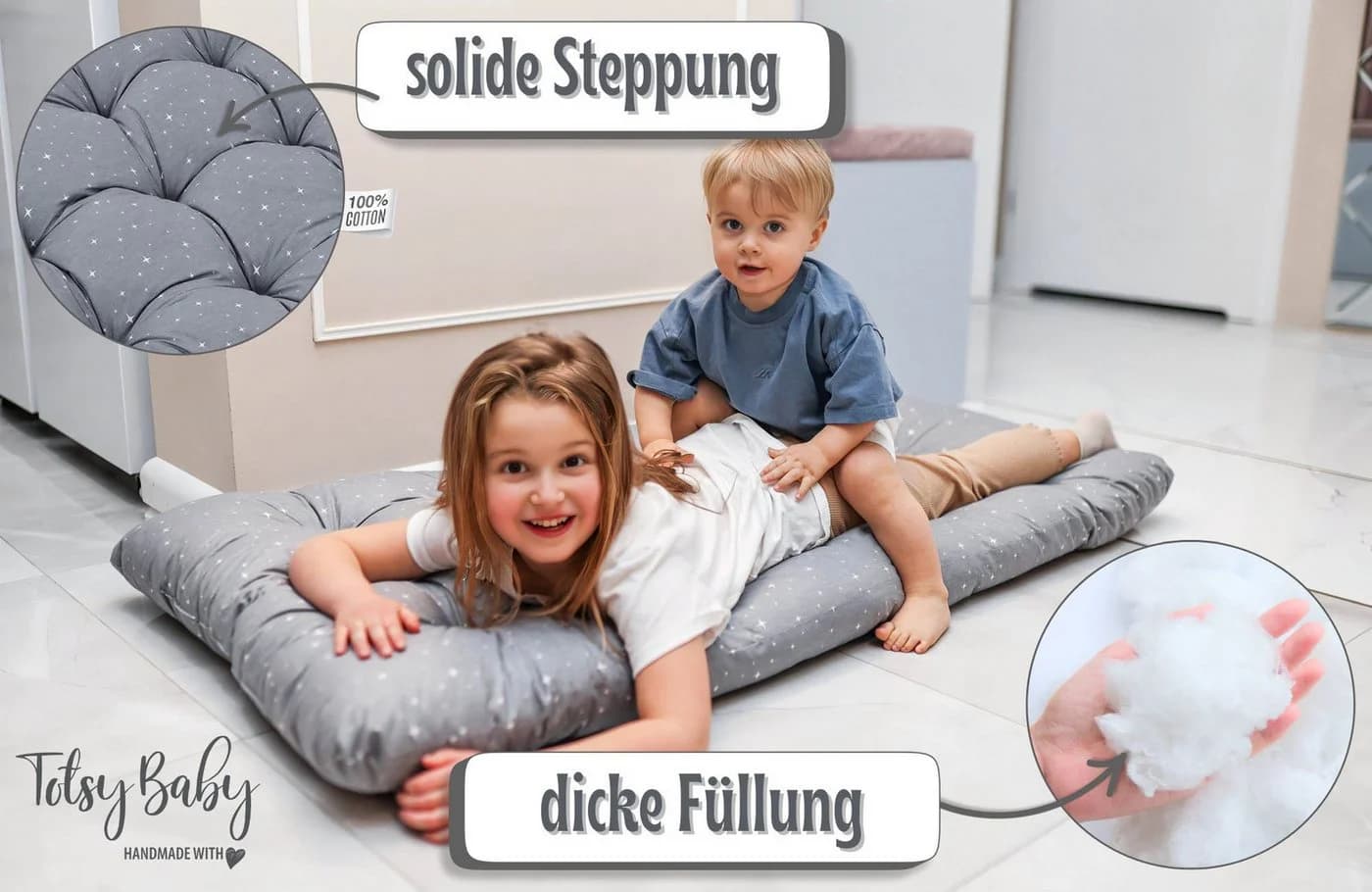 Totsy Baby Bodenkissen Beige/Weiß Sternchen Krabbeldecke - Bild 4
