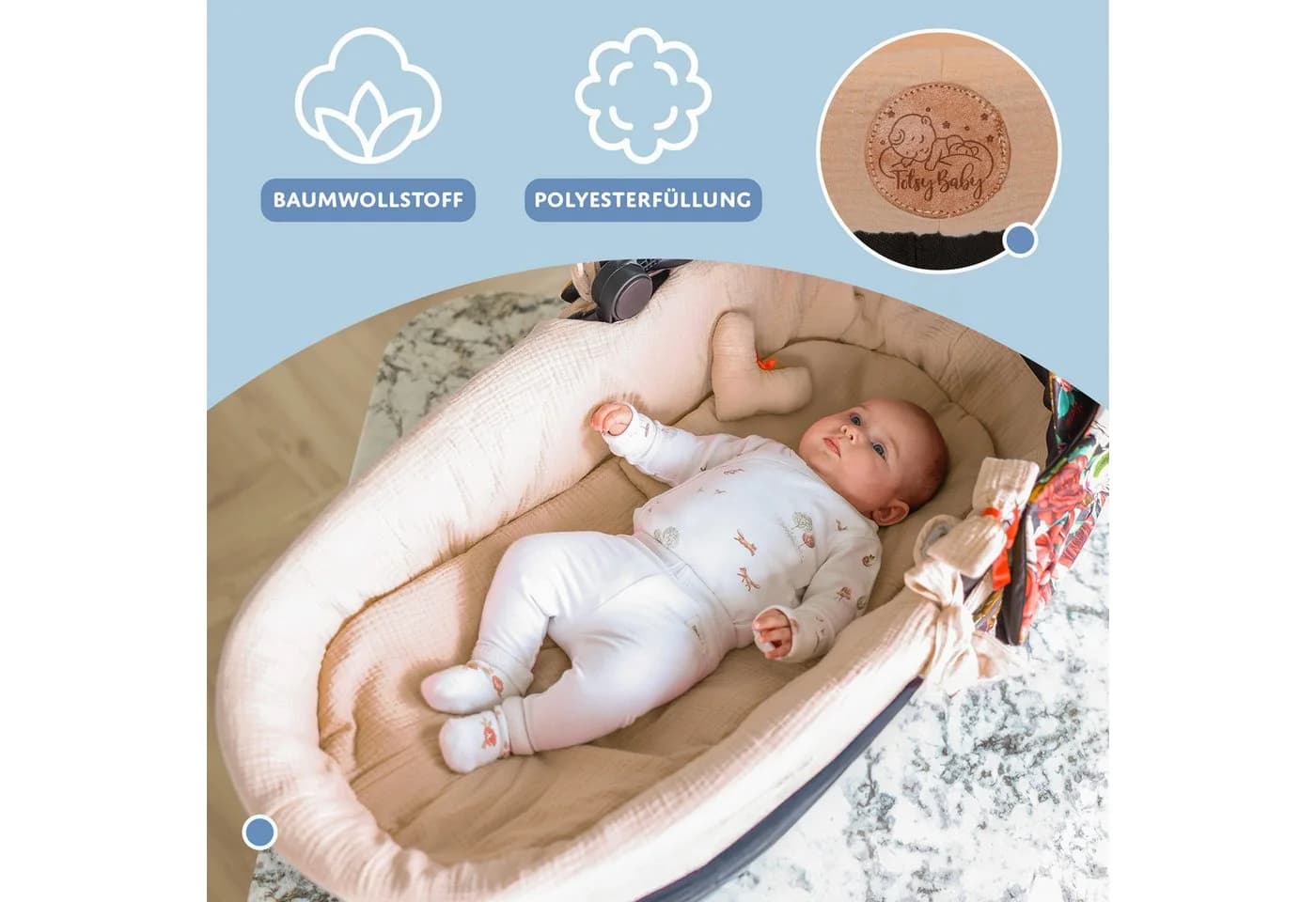Totsy Baby Musselin Nestchen Set 3tlg. für Stubenwagen Beige - Bild 5