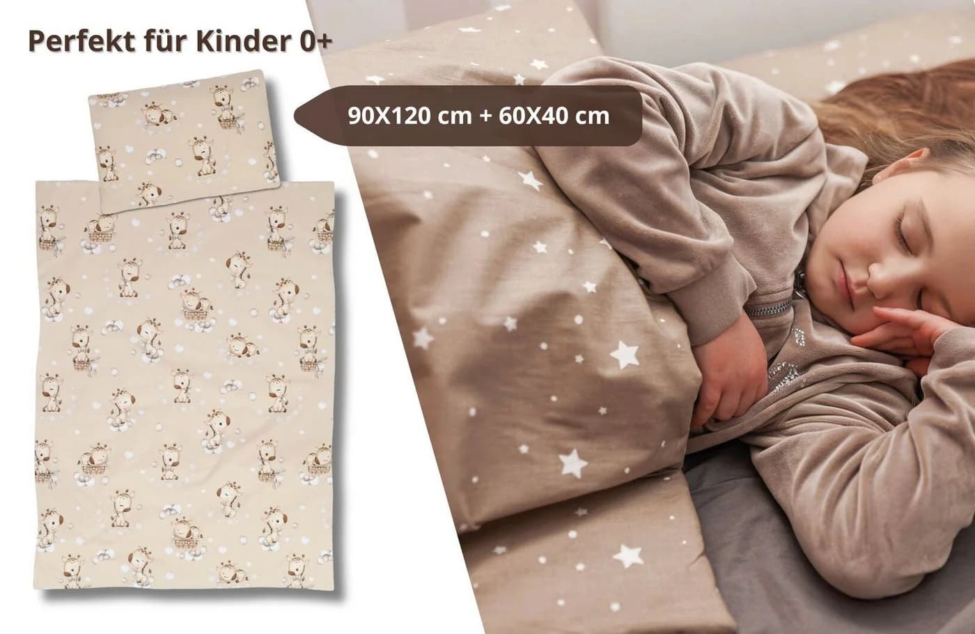 Amazinggirl Kinder-Bettset mit Giraffen-Motiv Baumwolle Polyester